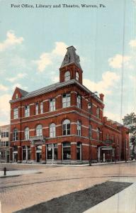 Warren Pennsylvania Post Office Library Theatre Antique Postcard K49023