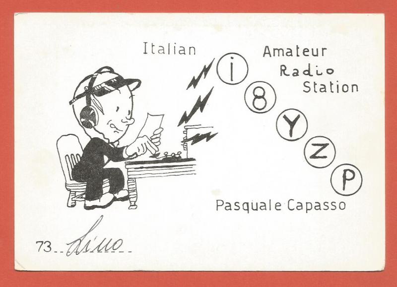 QSL AMATEUR RADIO CARD – NAPLES, ITALY – 1980 – CARTOON IMAGE