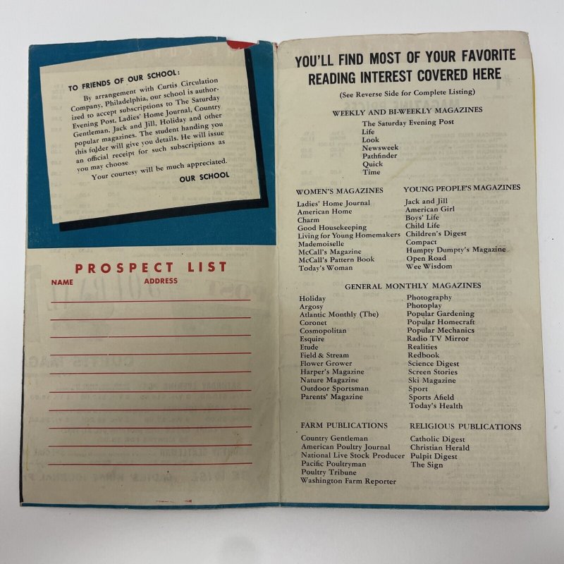 The Curtis Plan 1952 Magazine Subscription Pamphlet