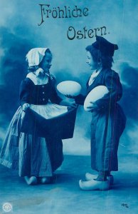B580 Delft mono-chrome Holland Dutch folk types children Easter greetings 1907