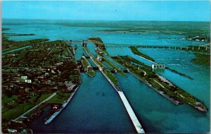 Michigan Sault Ste Marie Soo Locks and International Bridge Aerial View