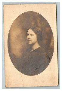 Vintage 1910's RPPC Postcard - Studio Portrait of Cute Girl in Black