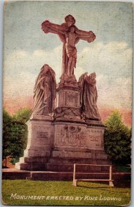 Monument Erected by King Ludwig, Oberammergau Germany Vintage Postcard M35