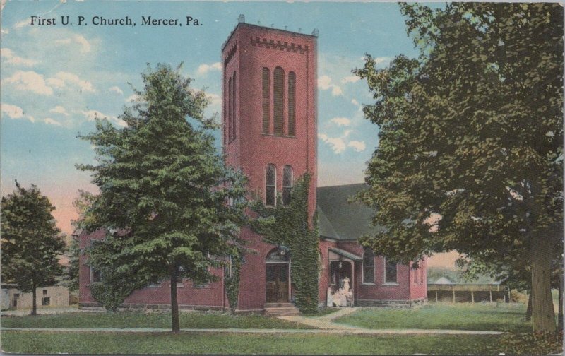 Postcard First UP Church Mercer PA