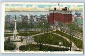 1905 Muskegon Michigan Postcard Hackley Square Occidental Hotel Building Park