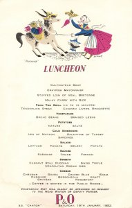 SS Canton P&O Lines January 1952 Cruise Ship Dinner Menu