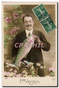 Postcard Old Man Fantaise Easter Easter April 1 fish