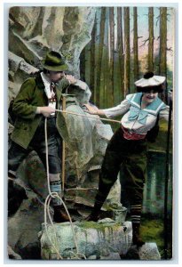 c1910's Couple Mining Romance Rope Part 2 Unposted Antique Postcard
