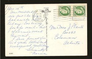 Postmarked 1959 Williams Lake BC Heart of Cattle Country Postcard