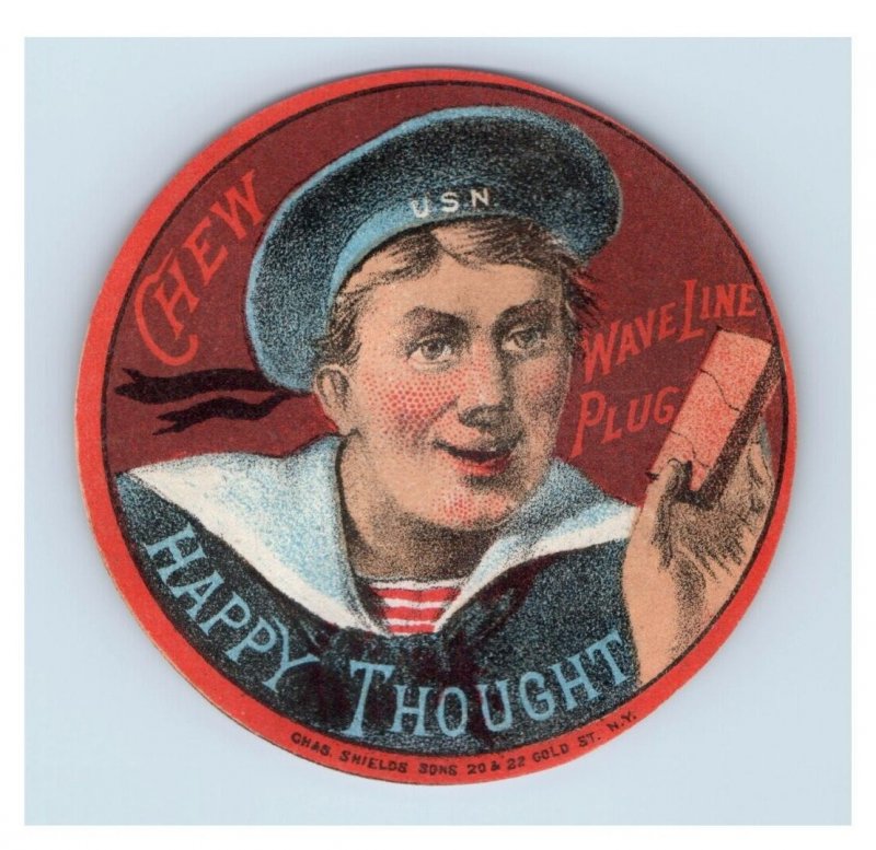 1880s-90s Tobacco Label Sticker Wave Line Chew Sailor F149