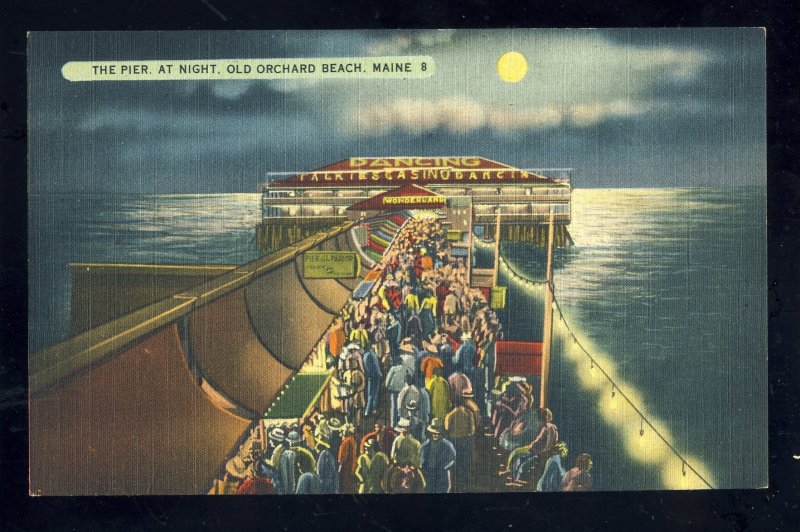 Old Orchard Beach, Maine/ME Postcard,  Moonlight On The Pier At Night