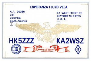 Postcard QSL CB Ham Radio Amateur Card From Columbia South America & Keyport NJ