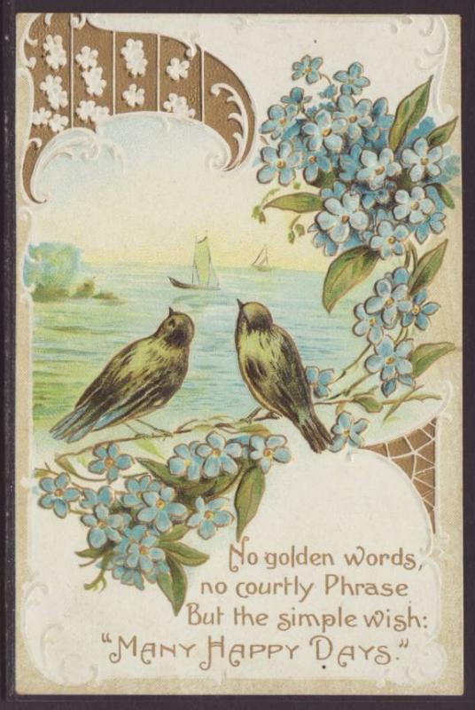 Many Happy Days,Birds,Flowers Postcard 