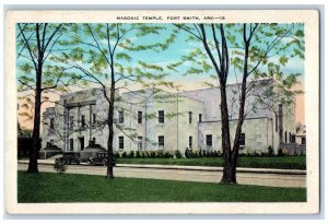 Fort Smith Arkansas AR Postcard Masonic Temple Exterior Classic Car 1920 Antique