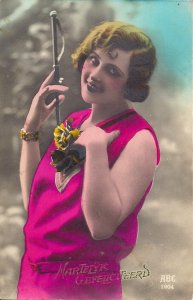 RPPC Tinted, Beautiful Woman w Riding Crop, BDSM, Pretty Sexy Girl 1930s France