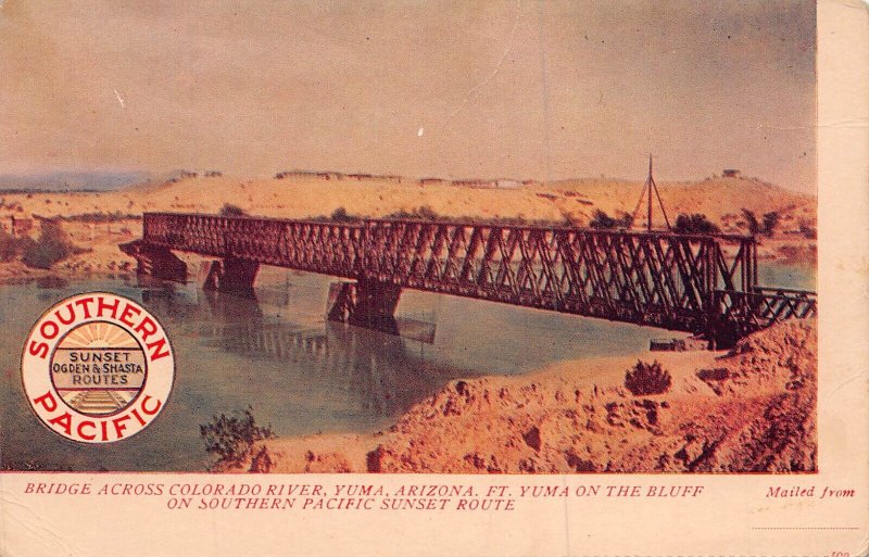 YUMA ARIZONA~BRIDGE ACROSS COLORADO RIVER~SOUTHERN PACIFIC RAILROAD POSTCRD 