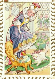 C.1910 Pussy Cat, Pussy Cat Chasing Rat Gilt Embossed Vintage Postcard P77