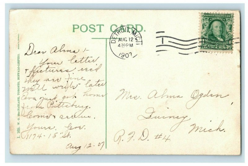 Circa 1900-07 Floral Clock, Water Works , Detroit, Michigan Vintage Postcard P12