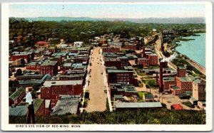 Red Wing MN-Minnesota, Bird's Eye View Town Main Street Water Vintage Postcard