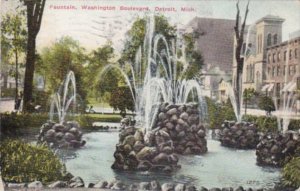Michigan Detroit Fountain On Washington Boulevard 1910