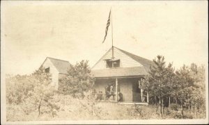 Camp & Flag - Centerville MA Cancel Cape Cod 1914 Real Photo Postcard