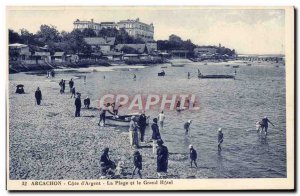 Old Postcard Arcachon Cote d & # 39Argent Beach and Grand Hotel