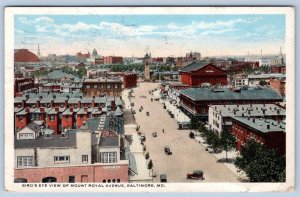 1916 BIRD'S EYE VIEW MOUNT ROYAL AVENUE ROWHOUSES ROOFTOPS BALTIMORE MARYLAND*MD