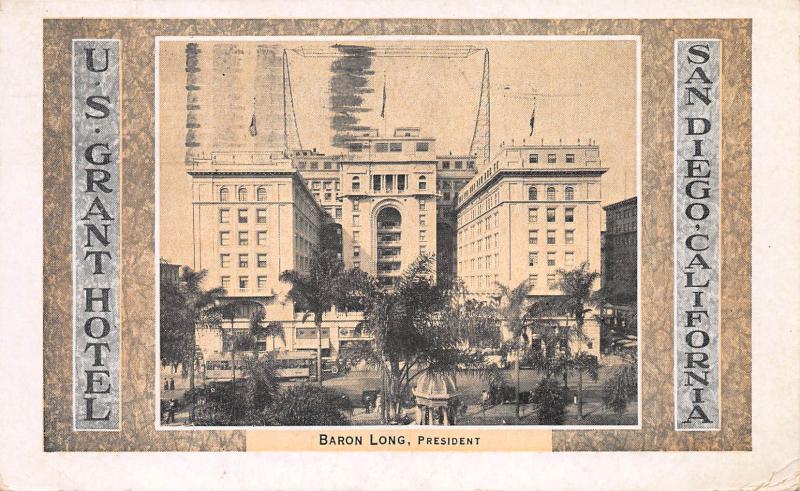 U.S. Grant Hotel, San Diego, California, Early Postcard, Used in 1931