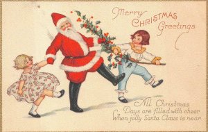 CHRISTMAS HOLIDAY SANTA CLAUS & CHILDREN POSTCARD (c. 1910)