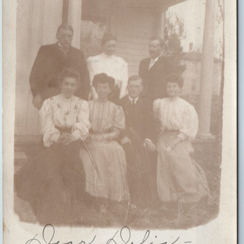 Nov. 4, 1906 UDB Family Group Outdoors RPPC Big Rapids, MI House Real Photo A199