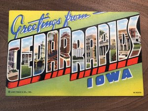 Vintage 1940s GREETINGS from IOWA Cedar Rapids Large Letters Postcard