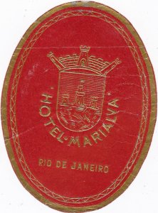 Brasil Rio De Janeiro Hotel Marialva Red Vintage Luggage Label sk3216