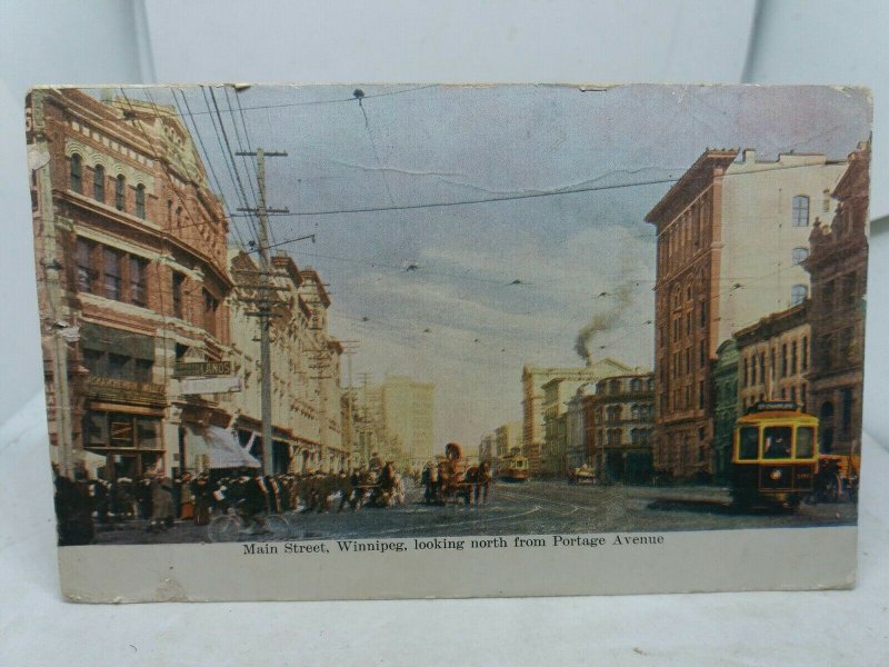 Antique Canadian Postcard Main Street Winnipeg Canada from Portage Ave 1906