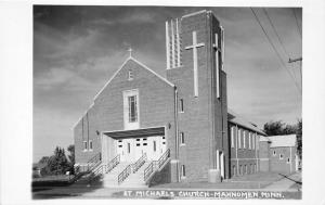 Mahnomen Minnesota~St Michael's Church~Cross on Square Tower~1950s RPPC Postcard