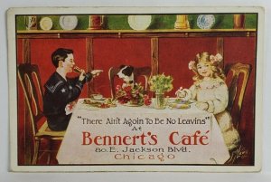 Chicago Illinois BENNERT'S CAFE No Leavins Behind Dog at Table 1908 Postcard S18