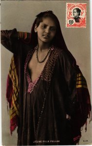 PC CPA ETHNIC NUDE FEMALE, FILLE FELLAH, TINTED REAL PHOTO POSTCARD (b10241)