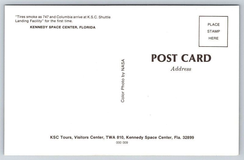 NASA Postcard Space Shuttle Columbia & Boeing 747 Land Kennedy Space Center FW16