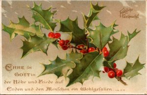 Merry Christmas Froehliche Weinachten With Holly 1909