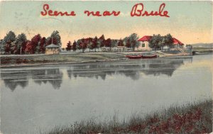 F90/ Brule Wisconsin Postcard 1912 Scene Lake Boats Gazebo