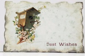 Best Wishes Applied Bird House Die Cut 1912 Grand Blane to Linden Postcard G15