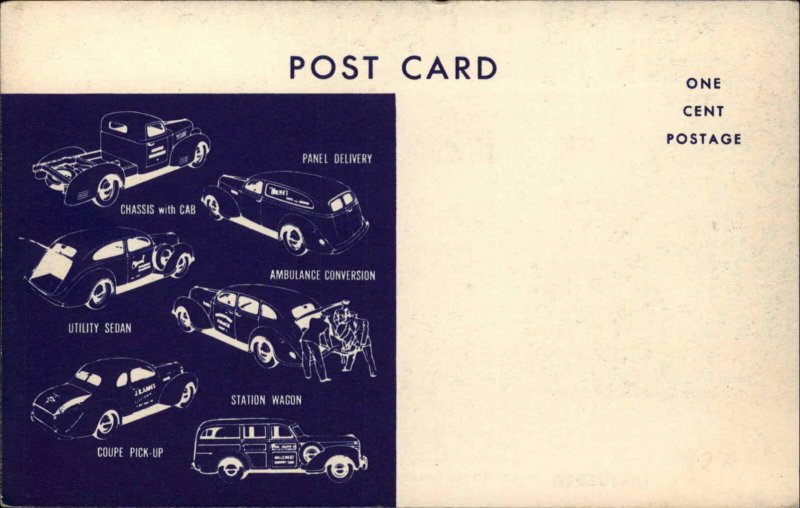 Plymouh Pickup Pick-Up Truck Promo Multiple Models on Back c1940s Postcard