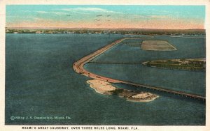 Vintage Postcard 1924 Great Causeway Three Miles Long Miami Florida J. N. C. Pub