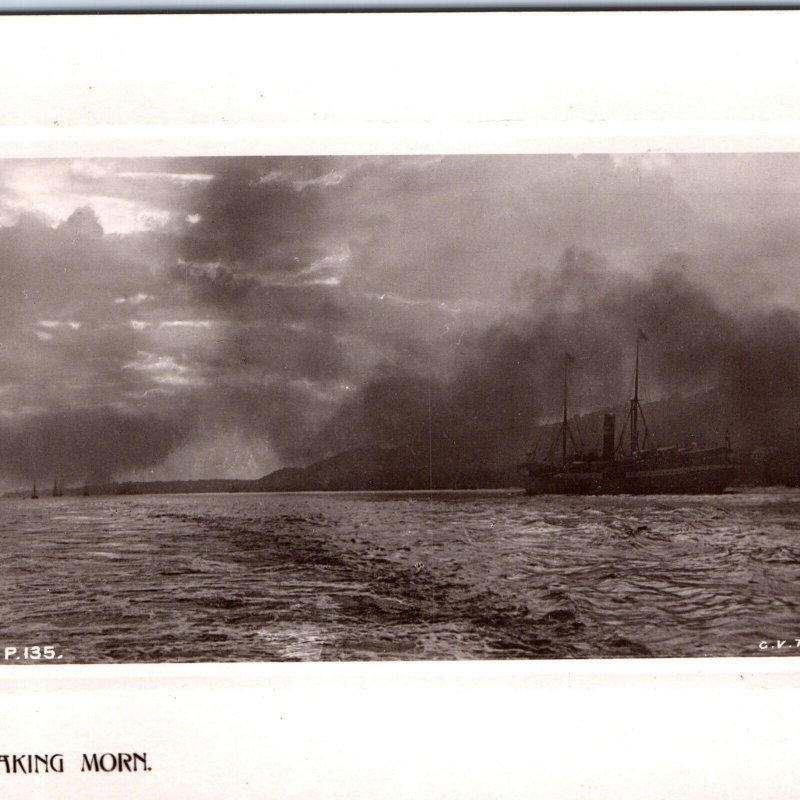 1910s England Breaking Morn Steamship RPPC Rotograph Bromide Gel Real Photo A141