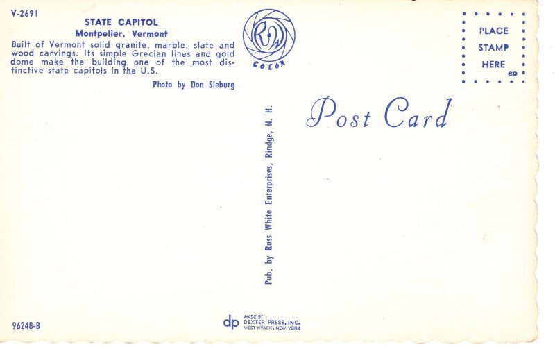 PC7151  STATE CAPITOL, MONTPELIER, VERMONT