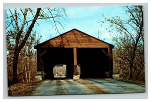 Vintage 1960's Postcard Ramp Covered Bridge Salt Creek Brown County Indiana