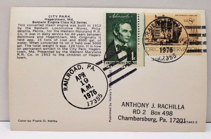 Baldwin Engine Class K2 Series at City Park Hagerstown Md Postcard D1