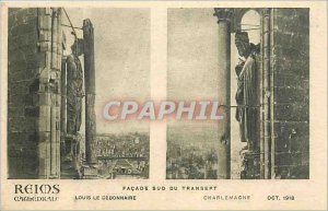 Old Postcard Reims cathedral fa�ade south transept Charlemagne Louis the De...