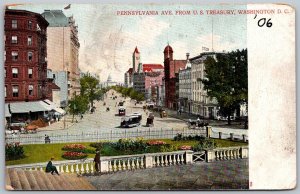 Washington DC c1906 Postcard Pennsylvania Avenue From US Treasury Streetcars