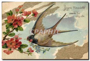 Old Postcard Fantasy Flowers Swallow Bird