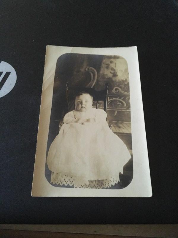 Vtg Postcard: Scary Looking Baby in Christening Gown, Circa late 1800s